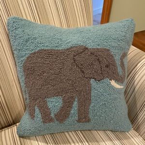 Elephant “Hooked Rug” Pillow